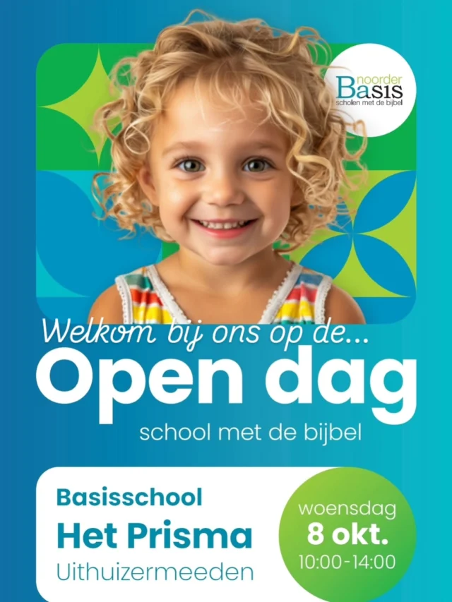 Op zoek naar een school 🏫 voor uw kind(eren)? Van harte welkom om eens binnen te kijken op @het.prisma | school met de bijbel 📖. School van @noorderbasis Zien we jullie 8 oktober 🥳